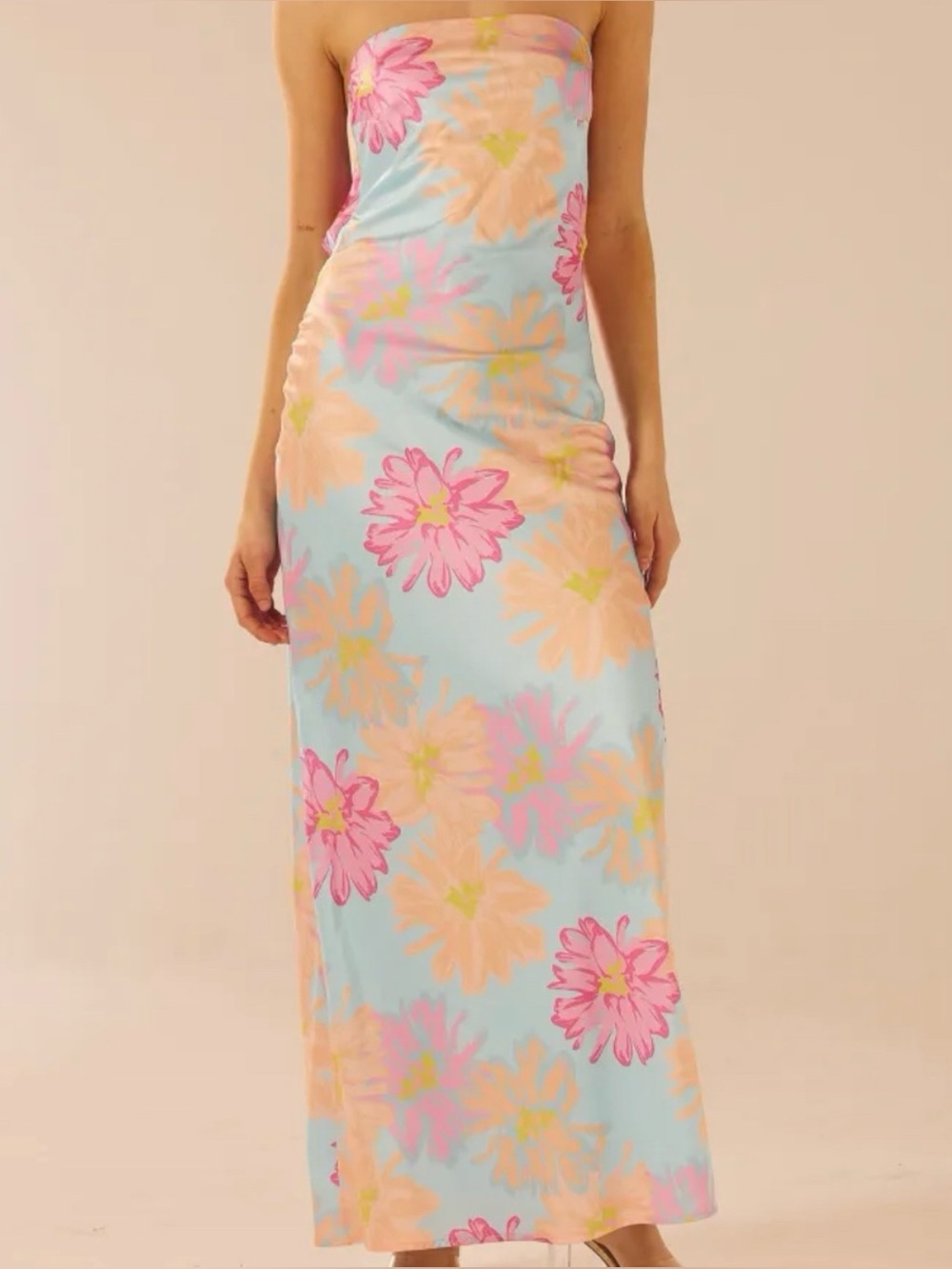 Peppermayo No Service Satin Maxi Dress‎ floral size 18 strapless